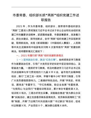 市委常委、组织部长抓“两新”组织党建工作述职报告.Doc