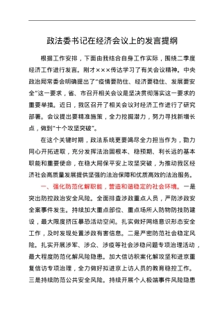 政法委书记在经济会议上的发言提纲.docx