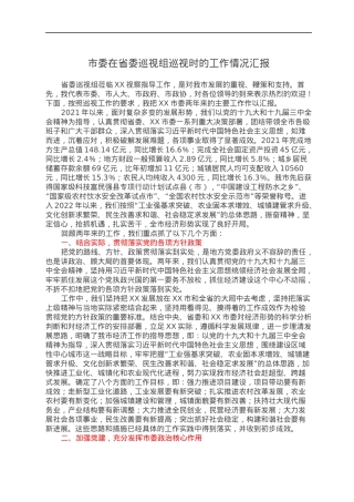 市委在省委巡视组巡视时的工作情况汇报.docx