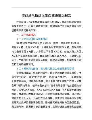 市政法队伍政治生态建设情况报告.Doc