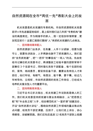 自然资源局在全市“两优一先”表彰大会上的发言.doc