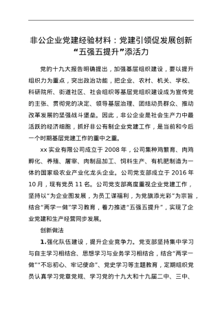 非公企业党建经验材料：党建引领促发展创新“五强五提升”添活力.docx