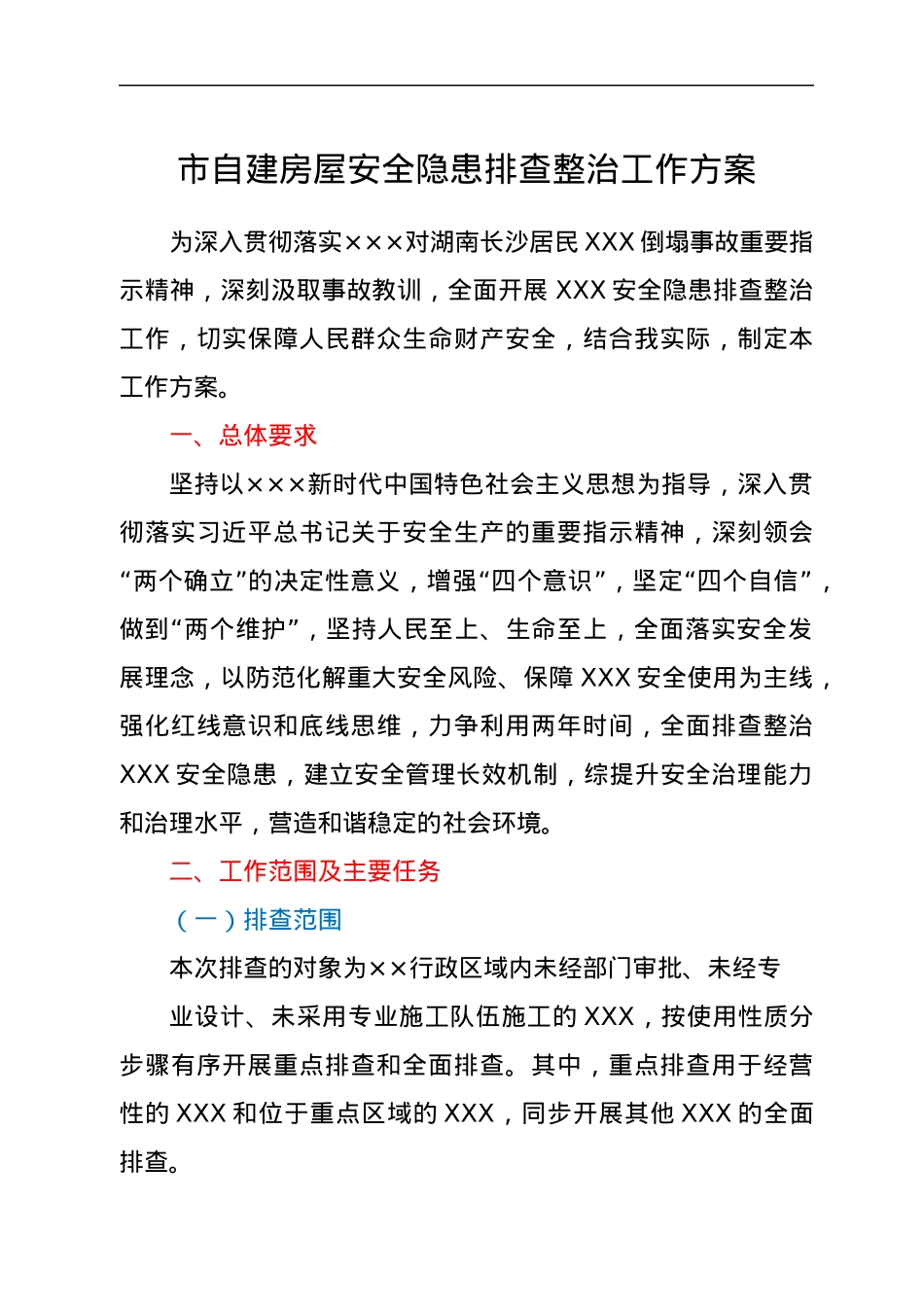 市自建房屋安全隐患排查整治工作方案.docx_第1页