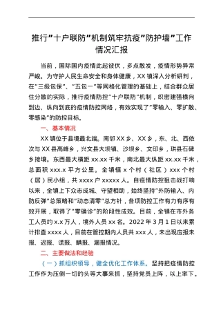 推行十户联防机制筑牢抗疫防护墙 工作情况汇报.doc