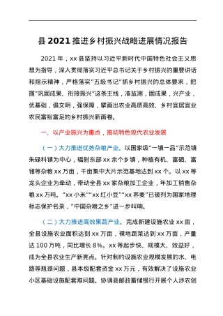 县2021推进乡村振兴战略进展情况报告.docx