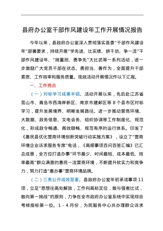 县府办公室干部作风建设年工作开展情况报告.docx