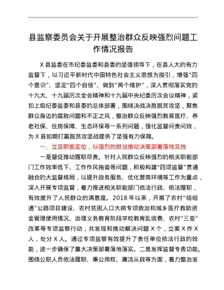 县监察委员会关于开展整治群众反映强烈问题工作情况报告.Doc