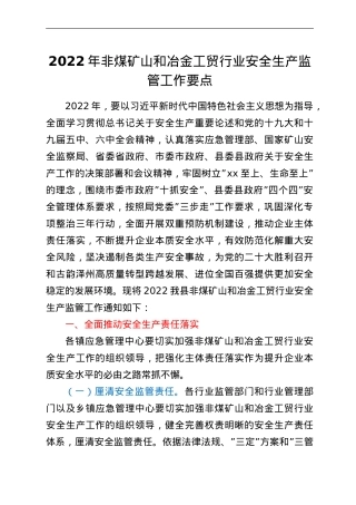 2022年非煤矿山和冶金工贸行业安全生产监管工作要点.doc