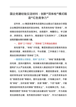 国企党建经验交流材料：创新“双体检”模式 锻造“红色竞争力”.docx