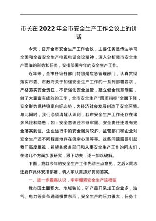 市长在2022年全市安全生产工作会议上的讲话.docx