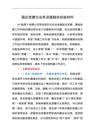 国企党建与业务深度融合经验材料.doc