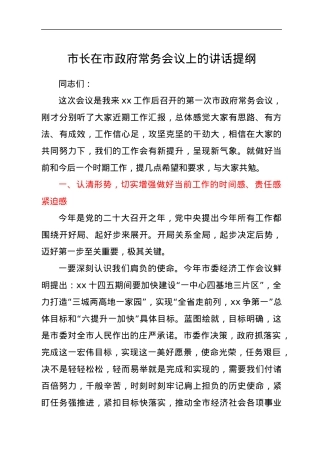 市长在市政府常务会议上的讲话提纲.docx