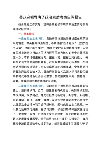 县政府领导班子政治素质考察自评报告.doc