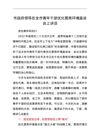 市政府领导在全市青年干部优化营商环境座谈会上讲话.doc