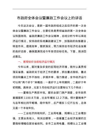 市政府全体会议暨廉政工作会议上的讲话.docx