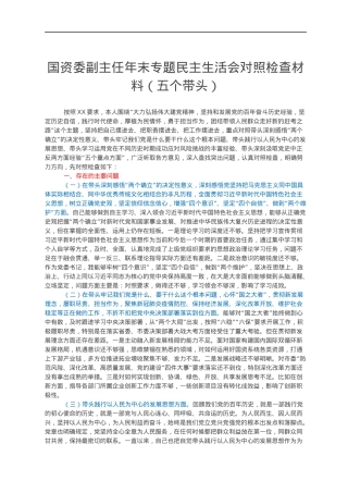国资委副主任年末专题民主生活会对照检查材料（五个带头）.docx