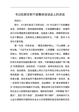书记在新任职干部集体谈话会上的讲话.docx