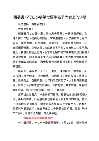 团县委书记在小学第x届年轻节大会上的讲话.doc
