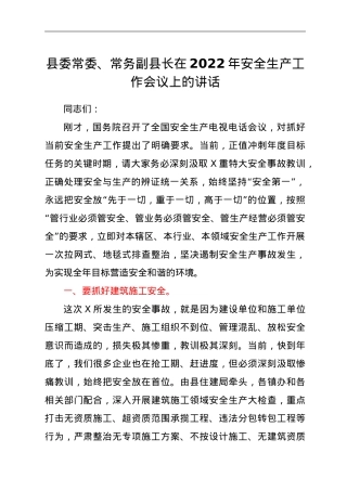 县委常委、常务副县长在2022年安全生产工作会议上的讲话.doc