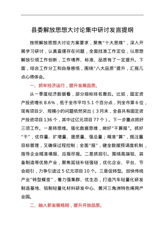 县委解放思想大讨论集中研讨发言提纲.docx