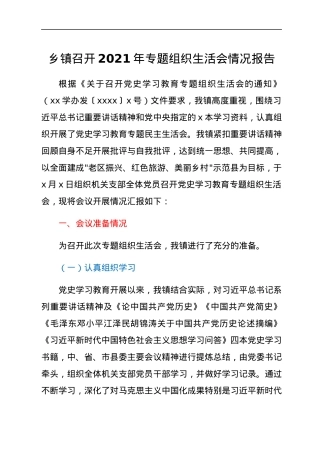 乡镇召开2021年专题组织生活会情况报告.docx
