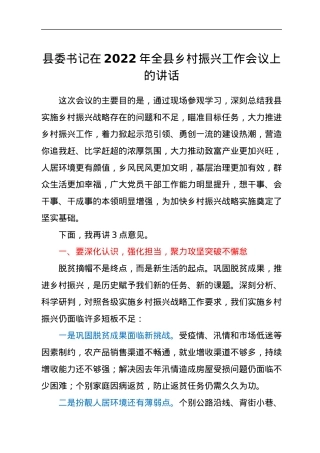 县委书记在2022年全县乡村振兴工作会议上的讲话.docx
