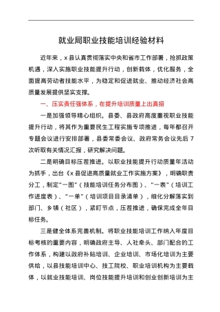 就业局职业技能培训经验材料.docx
