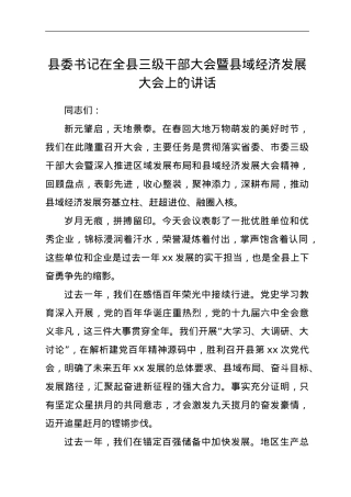 县委书记在全县三级干部大会暨县域经济发展大会上的讲话.doc