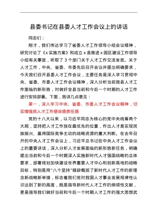 县委书记在县委人才工作会议上的讲话.doc
