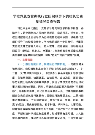 学校党总支贯彻执行党组织领导下的校长负责制情况自查报告.doc