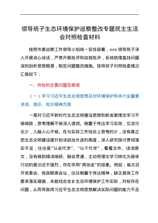 领导班子生态环境保护巡察整改专题民主生活会对照检查材料.docx