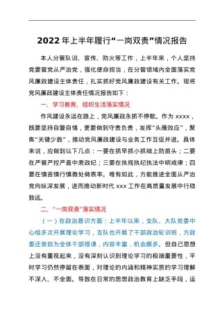 2022年上半年履行“一岗双责”情况报告.docx