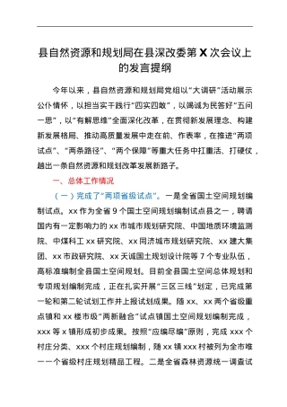 县自然资源和规划局在县深改委第x次会议上的发言提纲.docx