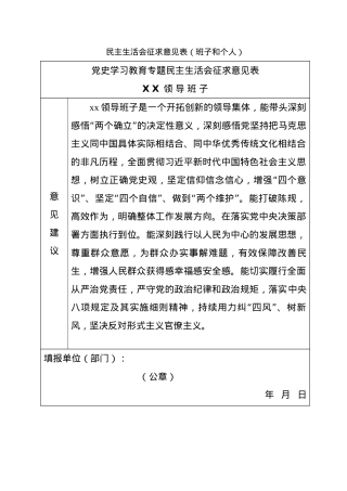 民主生活会征求意见表（班子和个人）.doc