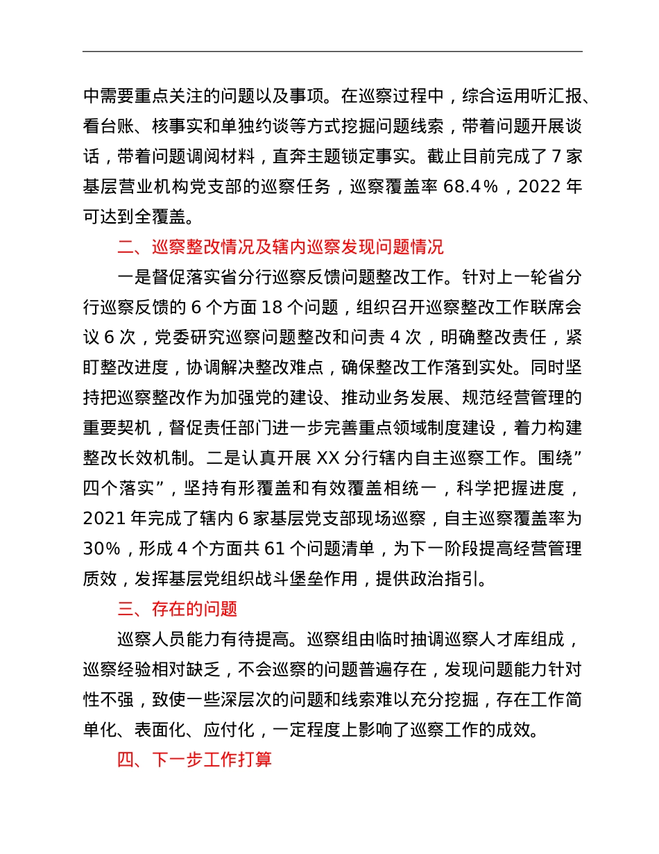 银行分行2021年度巡察工作报告.doc_第2页