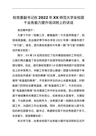 校党委副书记在2022年XX师范大学全校团干业务能力提升培训班上的讲话.doc