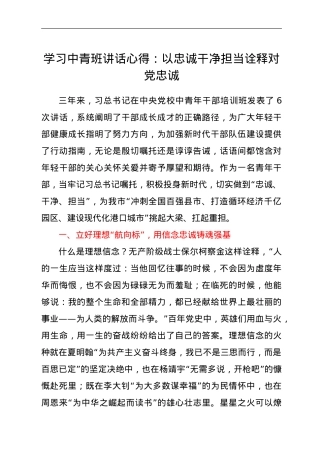 学习中青班讲话心得：以忠诚干净担当诠释对党忠诚.doc