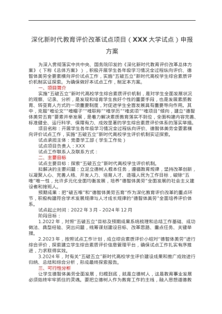 深化新时代教育评价改革试点项目（XXX大学试点）申报方案.docx