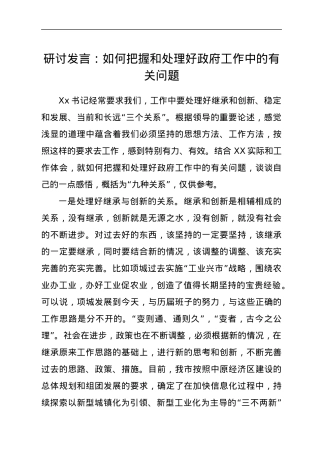研讨发言：如何把握和处理好政府工作中的有关问题.docx