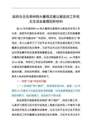 政府办主任郑州特大暴雨灾害以案促改工作民主生活会查摆剖析材料.doc