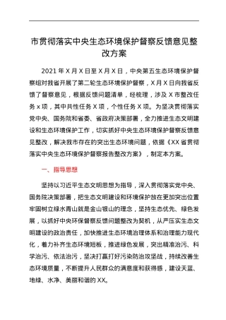 市贯彻落实中央生态环境保护督察反馈意见整改方案.docx
