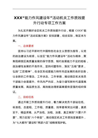XXX“能力作风建设年”活动机关工作质效提升行动专项工作方案.docx