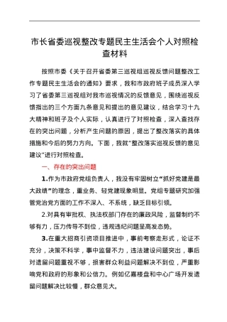 市长省委巡视整改专题民主生活会个人对照检查材料.docx