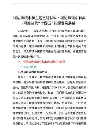 碳达峰碳中和主题宣讲材料：碳达峰碳中和实现路径及“十四五”能源发展展望.doc