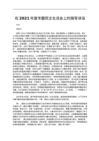 在2021年度专题民主生活会上的指导讲话.docx