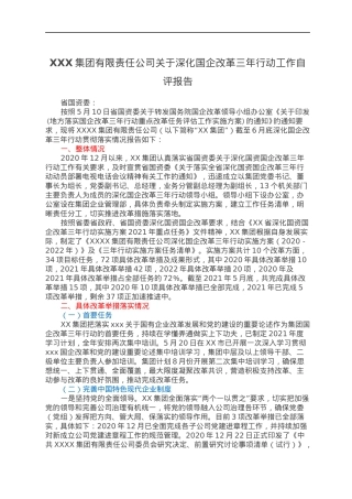 XXX集团有限责任公司关于深化国企改革三年行动工作自评报告.docx