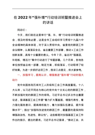 在2022年“强补增”行动培训班暨推进会上的讲话.docx