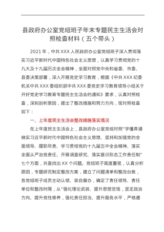 县政府办公室党组班子年末专题民主生活会对照检查材料（五个带头）.docx