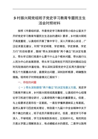 乡村振兴局党组班子党史学习教育专题民主生活会对照材料.docx