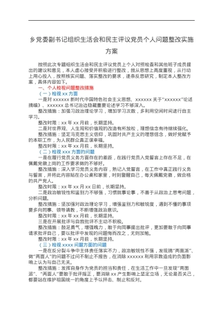 乡党委副书记组织生活会和民主评议党员个人问题整改实施方案.docx